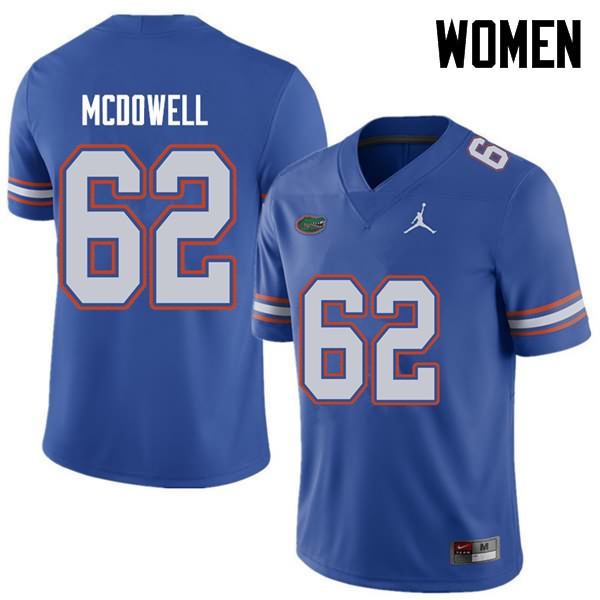 Women's NCAA Florida Gators Griffin McDowell #62 Stitched Authentic Jordan Brand Royal College Football Jersey SEO6765FU